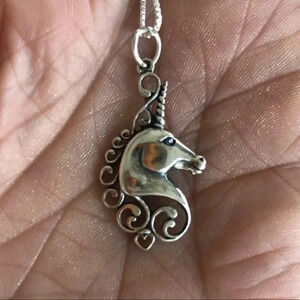 925 Solid Sterling Silver Unicorn Fantasy Pendant 18” Box Chain Necklace